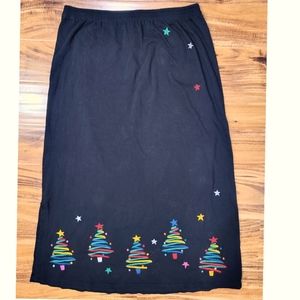 Michael Simon Lite Christmas A-Line Midi Skirt Black Pull On Cotton Size L